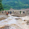 Des militaires recherchent les personnes portées disparues suite à un glissement de terrain à Lang Nu, commune de Phuc Khanh, district de Bao Yen, province de Lao Cai. Photo: VNA