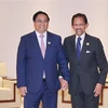 Vietnamese Prime Minister Pham Minh Chinh (left) and Sultan of Brunei Haji Hassanal Bolkiah at their meeting in Vientiane, Laos, on October 9. (Photo: VNA)