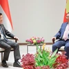 Vietnamese Prime Minister Pham Minh Chinh (right) and his Singaporean counterpart Lawrence Wong meets in Vientiane, Laos, on October 9. (Photo: VNA)