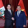 Vietnam’s State President Luong Cuong (left) and President of the Congress of Peru Eduardo Sanjuana at their meeting in Lima on November 13 afternoon (local time). (Photo: VNA)