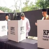 The General Election Commission (KPU) of Banjarbaru city, South Kalimantan, conducts a simulation of vote collection and counting. (Photo: ANTARA)