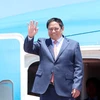 越南政府总理范明政抵达辽宁省大连市。图自越通社