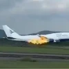 An engine fire breaking out on a Garuda Indonesia plane on May 15, 2024. (Photo: Twitter) 