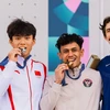 Indonesian speed climber Leonardo (C) clinches a gold medal in the men’s speed climbing at the 2024 Olympic Games in Paris. (Photo: 