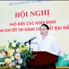 Minister of Natural Resources and Environment Do Duc Duy speaks at a conference on the dissemination of decrees detailing the implementation of the 2024 Land Law. (Photo: VietnamPlus)