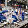 Workers assemble bicycles at the Thong Nhat Hanoi Joint Stock Company (Photo: VNA)