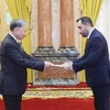 尼加拉瓜大使马里奥·何塞·阿门戈尔·坎波斯向苏林主席递交国书。图自越通社