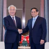 越南政府总理范明政和中国国务院副总理张国清。图自越通社