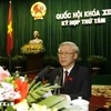 El presidente de la Asamblea Nacional, Nguyen Phu Trong, pronuncia el discurso de clausura del octavo período de sesiones de la Asamblea Nacional de Vietnam de XIII legislatura. (Foto: VNA)