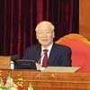 Le secrétaire général du Parti Nguyên Phu Trong s’adresse au 9e Plénum du Parti du 13e mandat, à Hanoi, le 16 mai. Photo : VNA