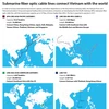 Submarine fiber optic cable lines connect Vietnam with the world