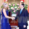 El presidente de Vietnam, Tran Dai Quang, (D) recibe en Hanoi a la Reina de Países Bajos, Máxima Zorreguieta Cerruti