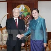 Le SG Nguyên Phu Trong s’entretient avec des hauts dirigeants laotiens