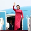 La présidente de l’AN Nguyên Thi Kim Ngân arrive à Pékin