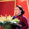 Председатель НС Нгуен Тхи Ким Нган выступает на церемонии. (Фото: Чонг Дык/ВИА)