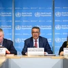 Генеральный директор Всемирной организации здравоохранения (ВОЗ) Тедрос Аданом Гебрейесус (в центре) на пресс-конференции, посвященной эпидемией COVOD-19 в Женеве, Швейцария, 6 марта 2020 года. (Фото: AFP/ВИА)