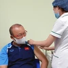 Тренер Пак Ханг Сео получает прививку от COVID-19. (Фото: ВИА)