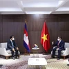 Премьер-министр Вьетнама Фам Минь Тьинь (первый справа) встречается со своим камбоджийским коллегой Хун Сеном (Фото: ВИА)