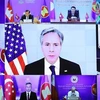 Госсекретарь США Энтони Блинкен (в центре) выступает на онлпйн-встрече министров иностранных дел США и АСЕАН 4 августа (Фото: ВИА)