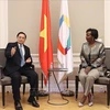 Премьер-министр Фам Минь Тьинь (слева) встречается с Генеральным секретарем Международной организации франкоязычных стран Луизой Мушикивабо во время своего официального визита во Францию (Фото: ВИA) 