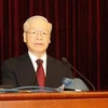 Генеральный секретарь ЦК КПВ Нгуен Фу Чонг выступает на открытии Пленума. (Фото: ВИА)