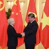Генеральный секретарь, Председатель КНР Си Цзиньпин приветствует Генерального секретаря Нгуен Фу Чонга. (Фото: ВИА)