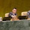 Заместитель председателя Генеральной Ассамблеи Организации Объединенных Наций, посол Данг Хоанг Жанг, глава Постоянного представителя Вьетнама при Организации Объединенных Наций (в центре), постучал молотком, чтобы принять резолюцию. (Фото: ВИА)
