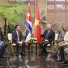Председатель Национального собрания Выонг Динь Хюэ (слева) имел встречу с президентом Кубы Мигелем Диас-Канелем. (Фото: ВИА)
