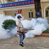 Распыление химикатов для уничтожения комаров в школе в квартале Суанла района Тайхо. (Фото: Департамент здравоохранения Ханоя)