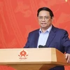 Премьер-министр Фам Минь Тьинь выступает на первом заседании руководящего комитета по плану обзора 10-летней реализации резолюции Политбюро 22-NQ/TW 2 августа. (Фото: ВИА) 