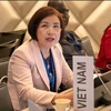 Посол Ле Тхи Тует Май, глава вьетнамской делегации в Женеве, выступает на 57-й сессии Объединенной консультативной группы МТЦ в Женеве, 20 июля 2023 г. (Фото: ВИА)
