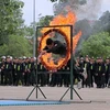 Показательные выступления по боевым искусствам на церемонии создания боеготового резервного мобильного полицейского батальона полиции Хоабиня (2022). (Фото: ВИА) 