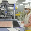 位于河内市石室县工业区Meiko公司工人生产集成电路板。