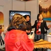 越南驻挪威大使黎氏雪梅向游客介绍越南旅游景点