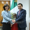 墨西哥经济部长瓜哈尔多（右）与越南驻墨西哥大使黎玲兰（左）（图片来源：越通社）