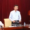 河内师范大学校长阮文明教授博士在新闻发布会上发表讲话（图片来源：越通社）