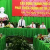 越南祖国阵线中央委员会主席阮善仁在研讨会上发表讲话​（图片来源：cand.com.vn）