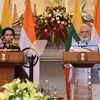 印度总理纳伦德拉·莫迪与缅甸国家顾问兼外交部长昂山素季举行新闻发布会（图片来源：narendramodi.in) 