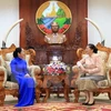 老挝国会主席巴妮·雅陶都（右）会见胡志明市市委副书记武氏容（左）（图片来源：越通社）