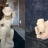 在美山文化遗产群体发现的两座狮头人身石像。