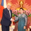国会主席阮氏金银（右）会见捷克总统米洛什•泽曼。
