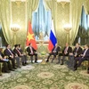 越南国家主席陈大光与俄罗斯总统普京举行会谈​的场景。