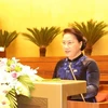 越南国会主席阮氏金银在会上发表讲话。（图片来源：越通社）