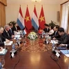 越南政府副总理兼外交部长范平明与卢森堡大公国外交和欧洲事务大臣让·阿塞尔博恩举行会谈。（图片来源：越通社）