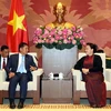 越南国会主席阮氏金银会见缅甸国防军总司令敏昂莱