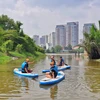 胡志明市居民体验立式划艇 观赏城市另一番美景 