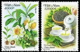 Deux échantillons de timbres présentant les théiers et la culture de thé du Vietnam. Photo: Vietnam Post 