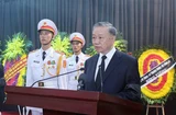 Comrade To Lam, Politburo member and President of the Socialist Republic of Vietnam, delivers an eulogy at the memorial service for General Secretary of the Communist Party of Vietnam Central Committee Nguyen Phu Trong in Hanoi on July 26. (Photo: VNA)