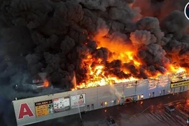 The fire broke out at the Marywilska 44 shopping complex in Warsaw, Poland, at around 3:30am on May 12. (Source: Wawa Hot News 24/VNA)