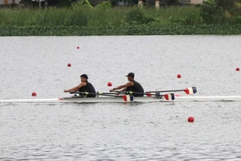 Athletes undergo training at the rowing training centre in Thuy Nguyen district, Hai Phong city. (Photo: VNA)